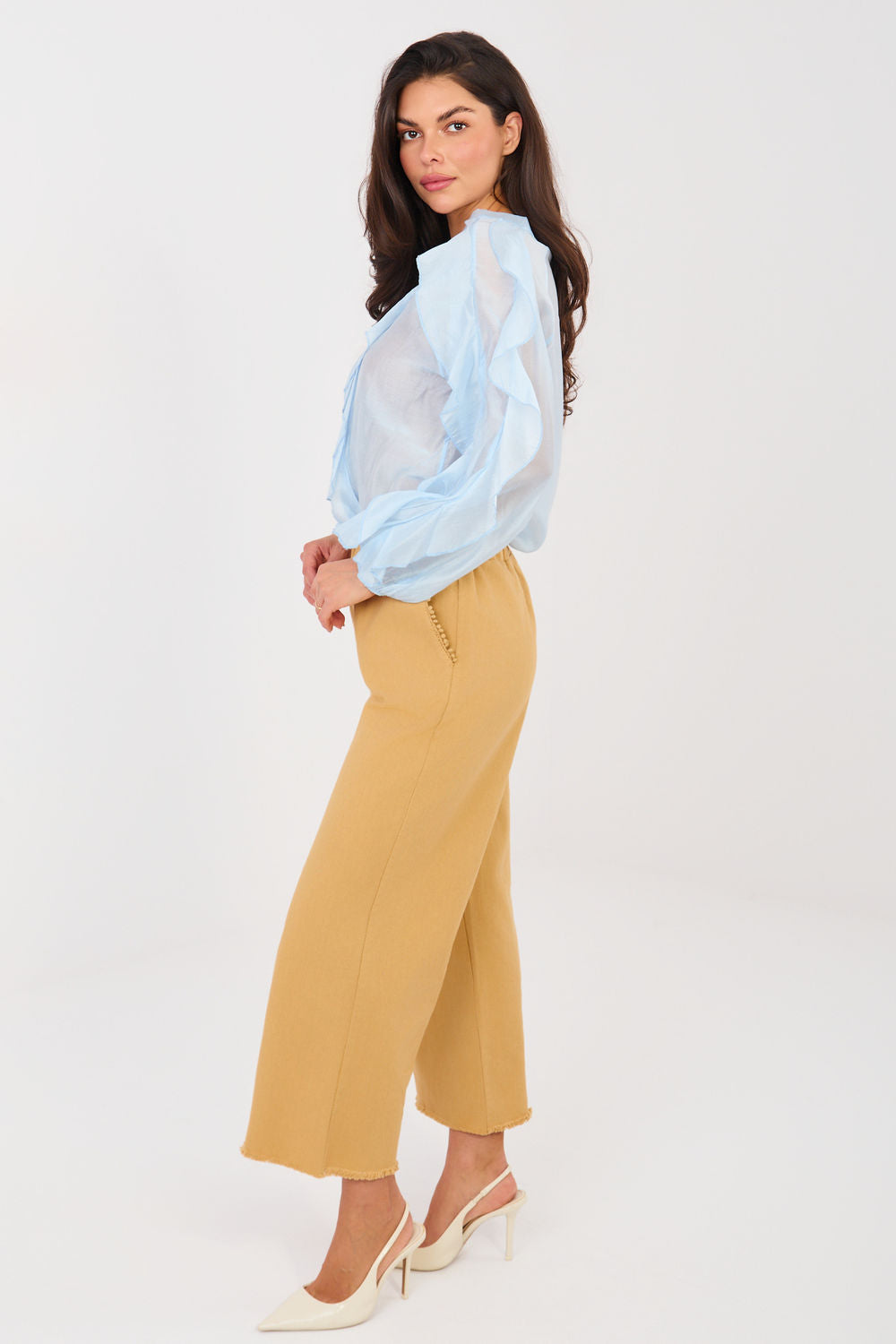 Italy Moda Camel Wide Leg High Waisted Trousers - view 2