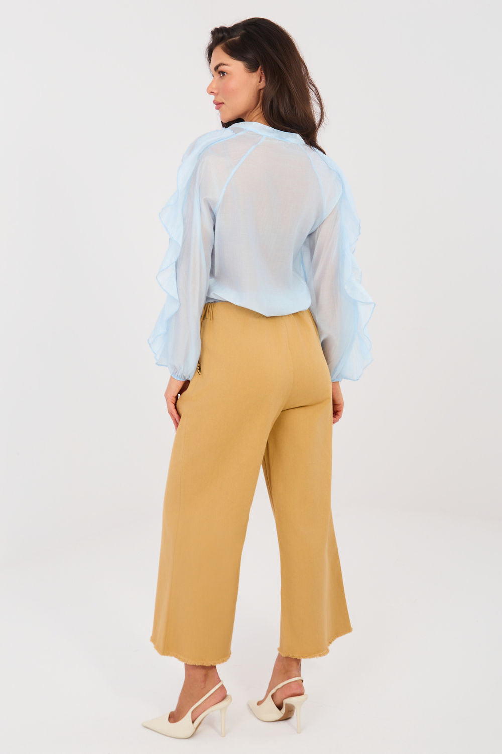 Italy Moda Camel Wide Leg High Waisted Trousers - view 3