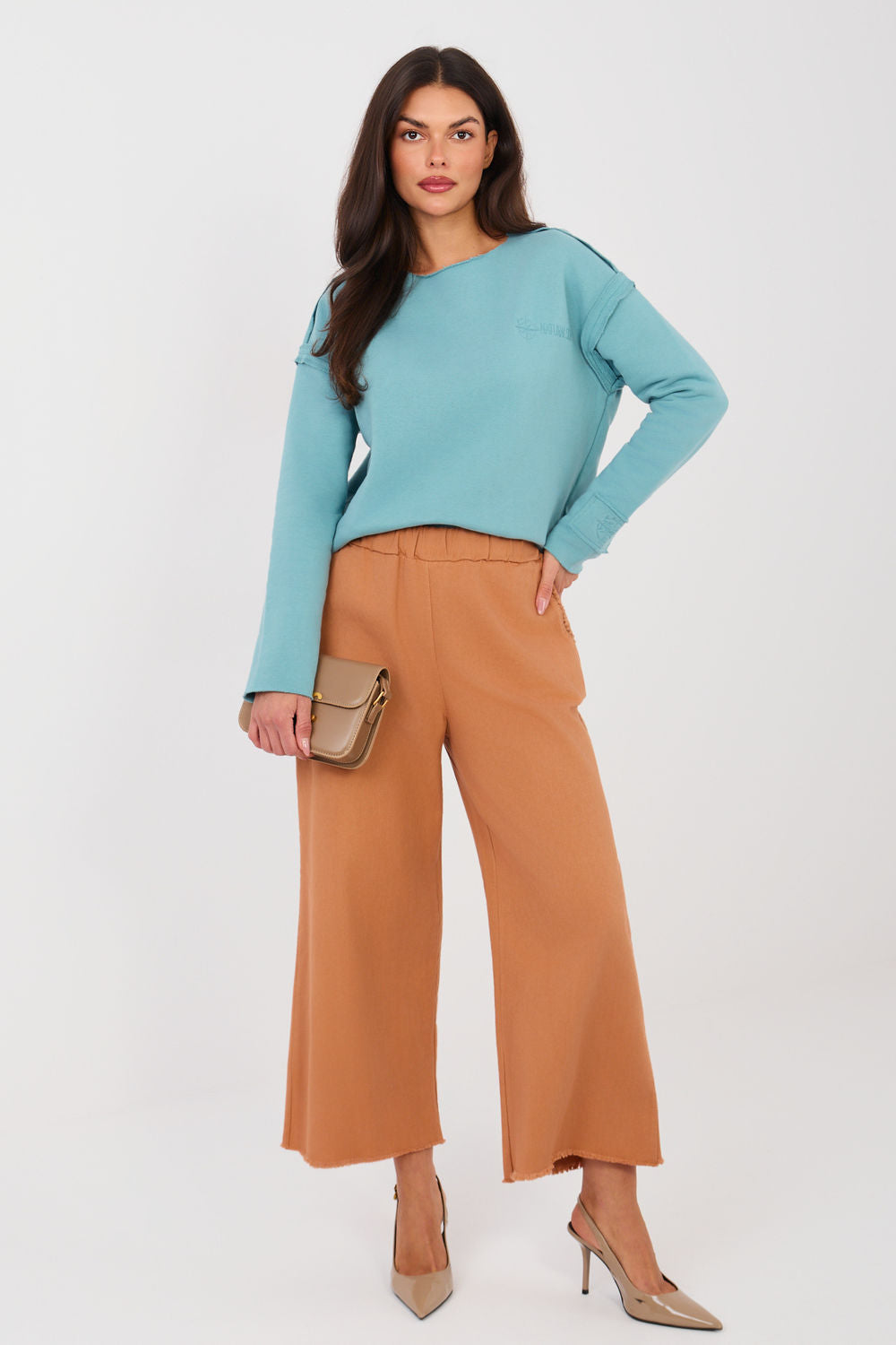 Italy Moda Dark Orange Wide Leg High Waisted Trousers