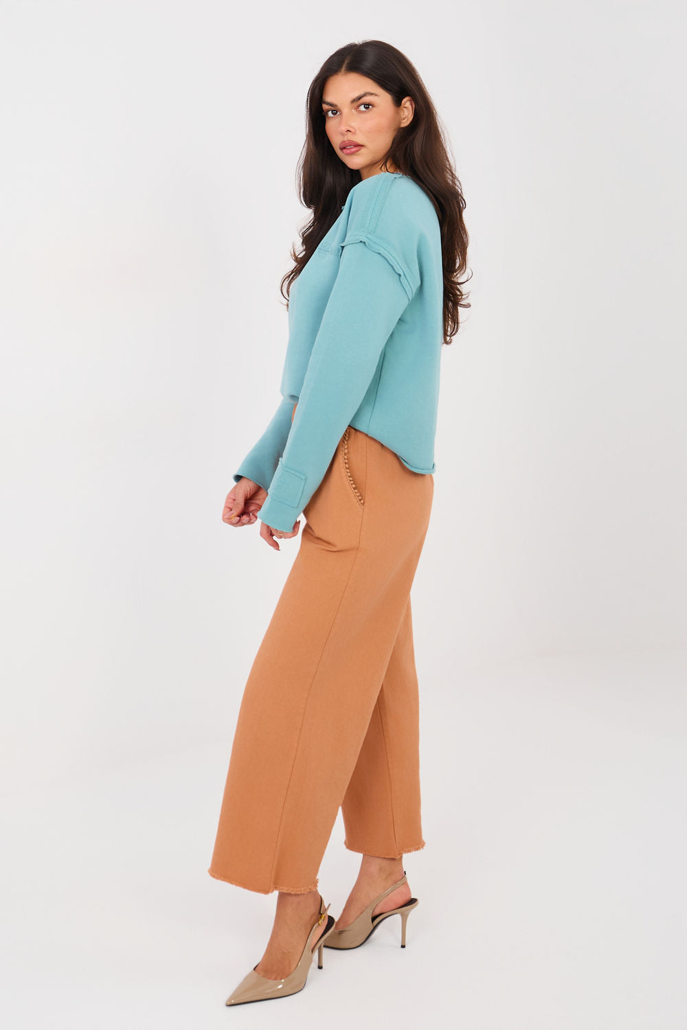 Italy Moda Dark Orange Wide Leg High Waisted Trousers - view 2