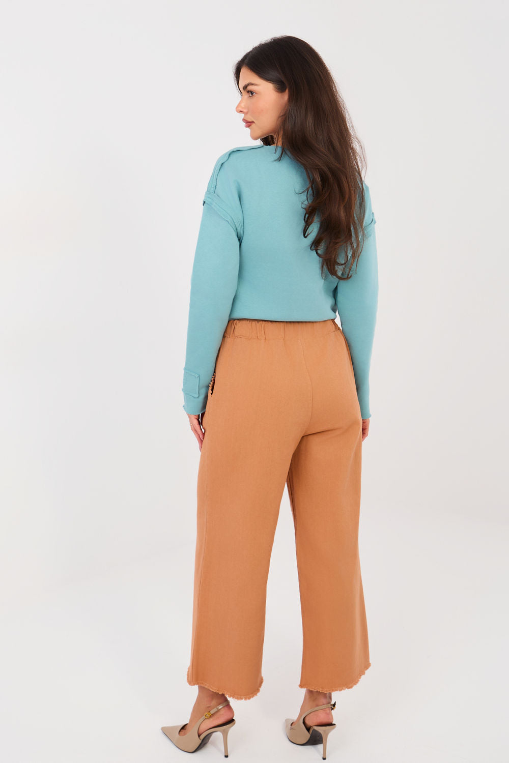 Italy Moda Dark Orange Wide Leg High Waisted Trousers - view 3