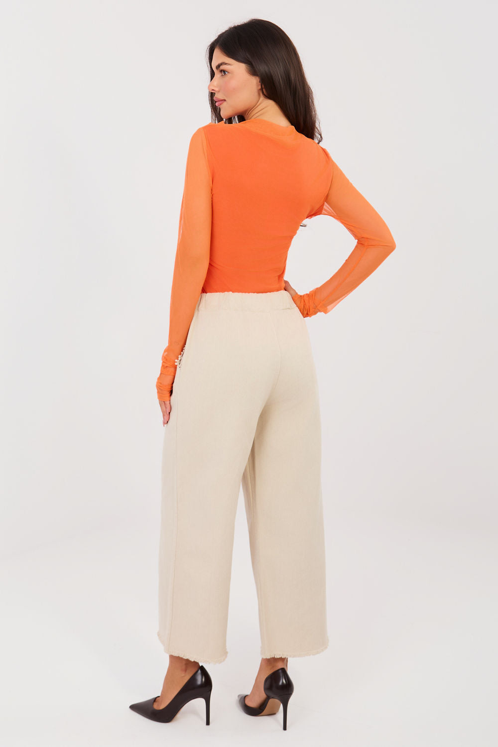 Italy Moda Light Beige Wide Leg High Waisted Trousers - view 3