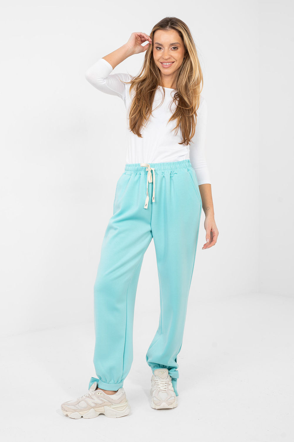 Italy Moda Mint High Waisted Cotton Joggers