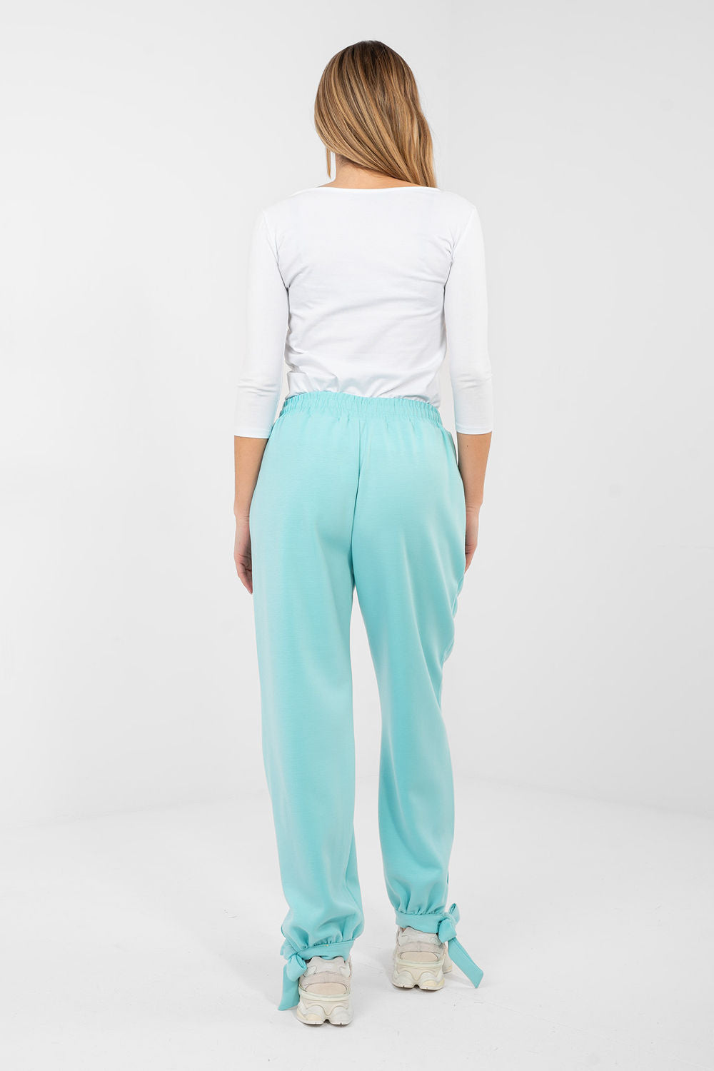 Italy Moda Mint High Waisted Cotton Joggers - view 3