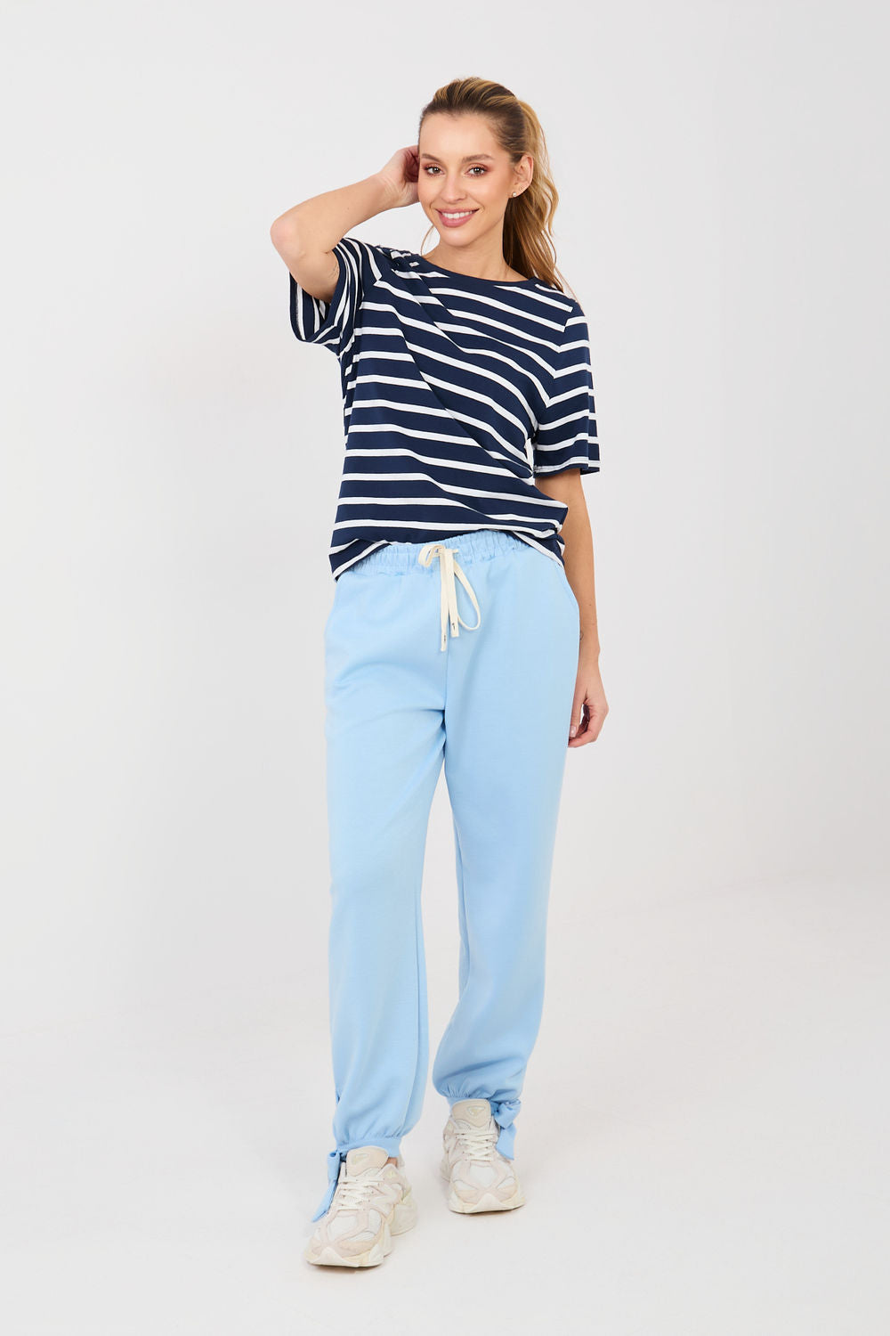 Italy Moda Light Blue High Waisted Cotton Joggers