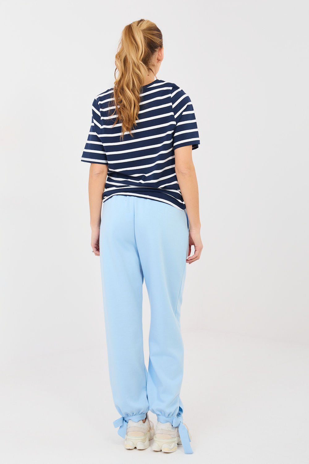 Italy Moda Light Blue High Waisted Cotton Joggers - view 3
