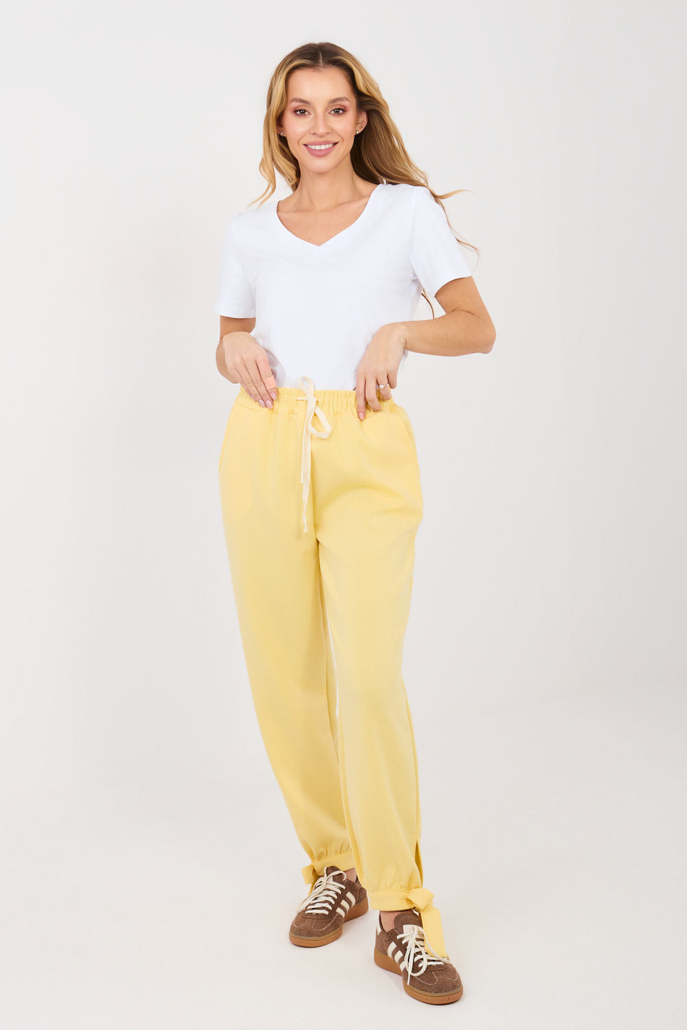 Italy Moda Light Yellow High Waisted Cotton Joggers