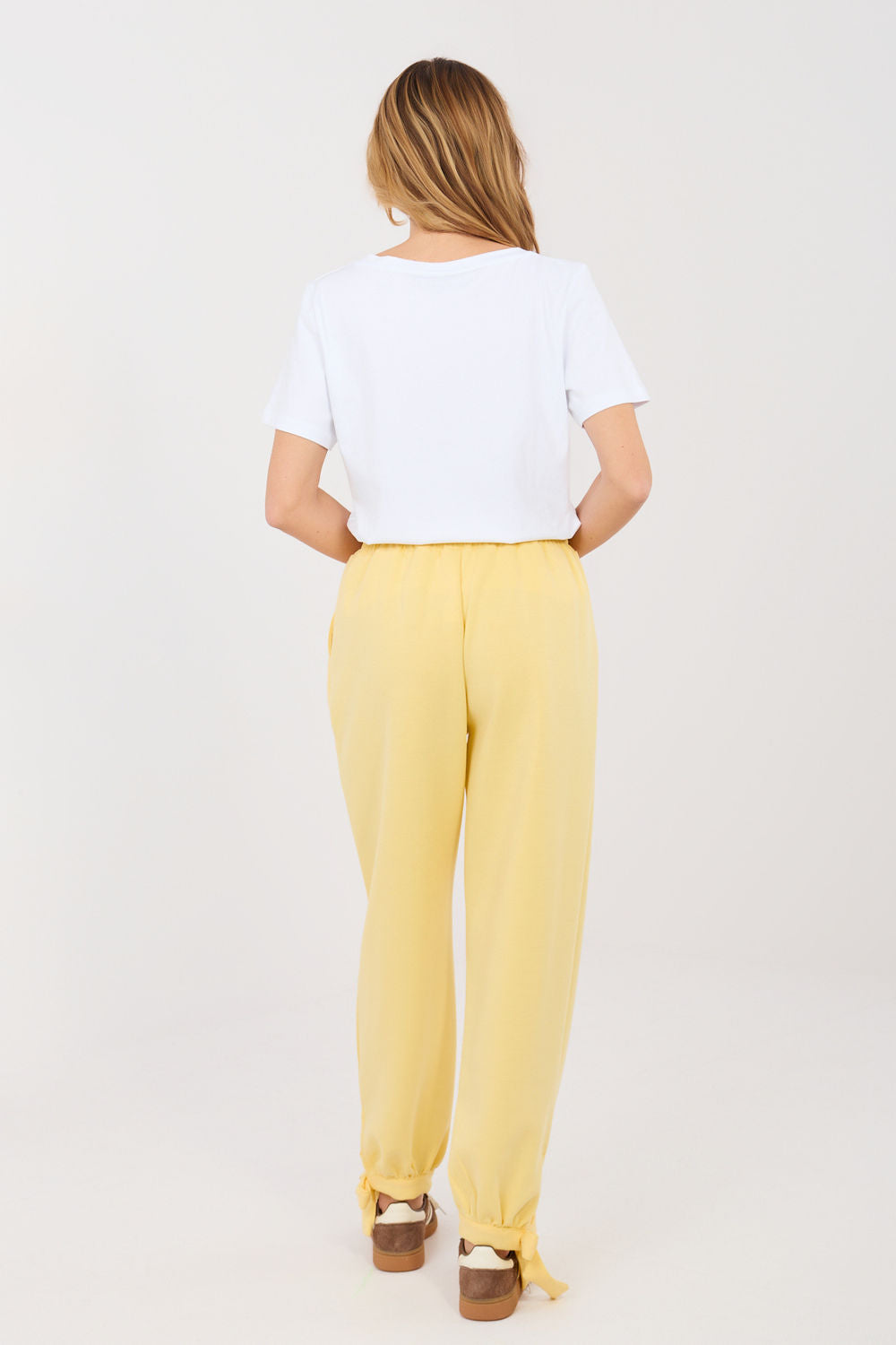 Italy Moda Light Yellow High Waisted Cotton Joggers - view 3