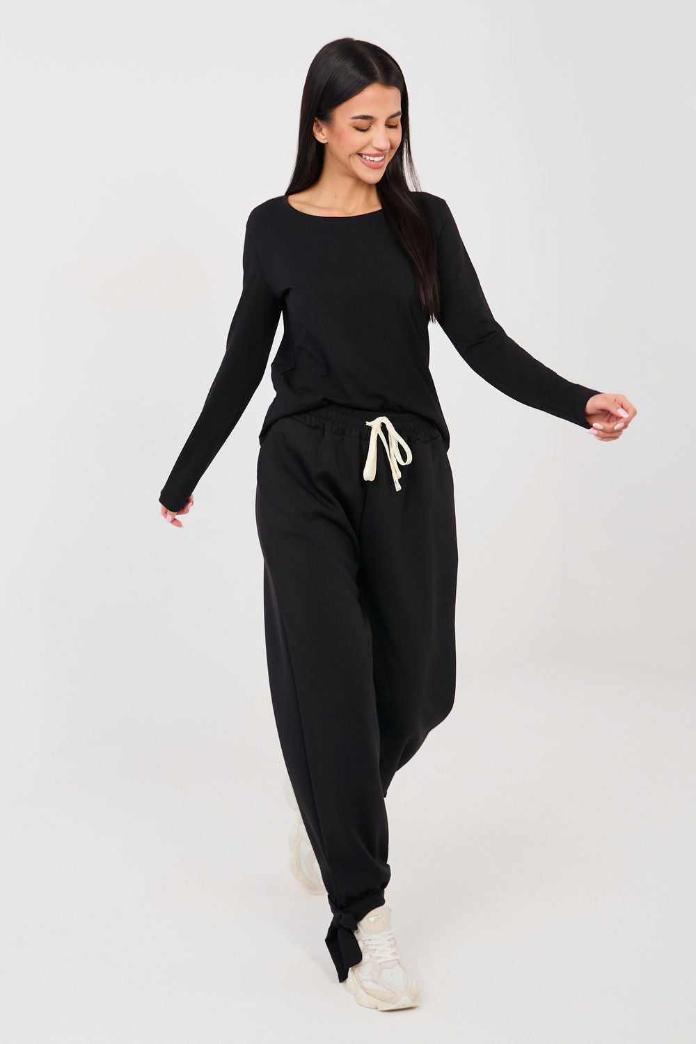 Italy Moda Black High Waisted Cotton Joggers - view 2