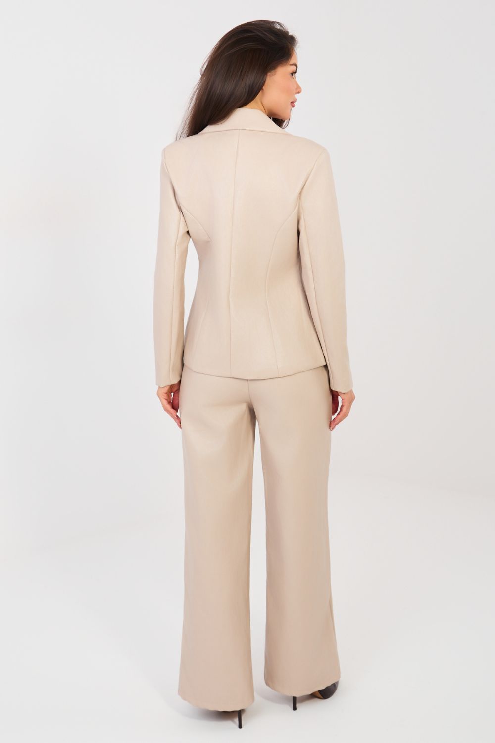 Italy Moda Beige Faux Leather Wide Leg Trousers - view 4