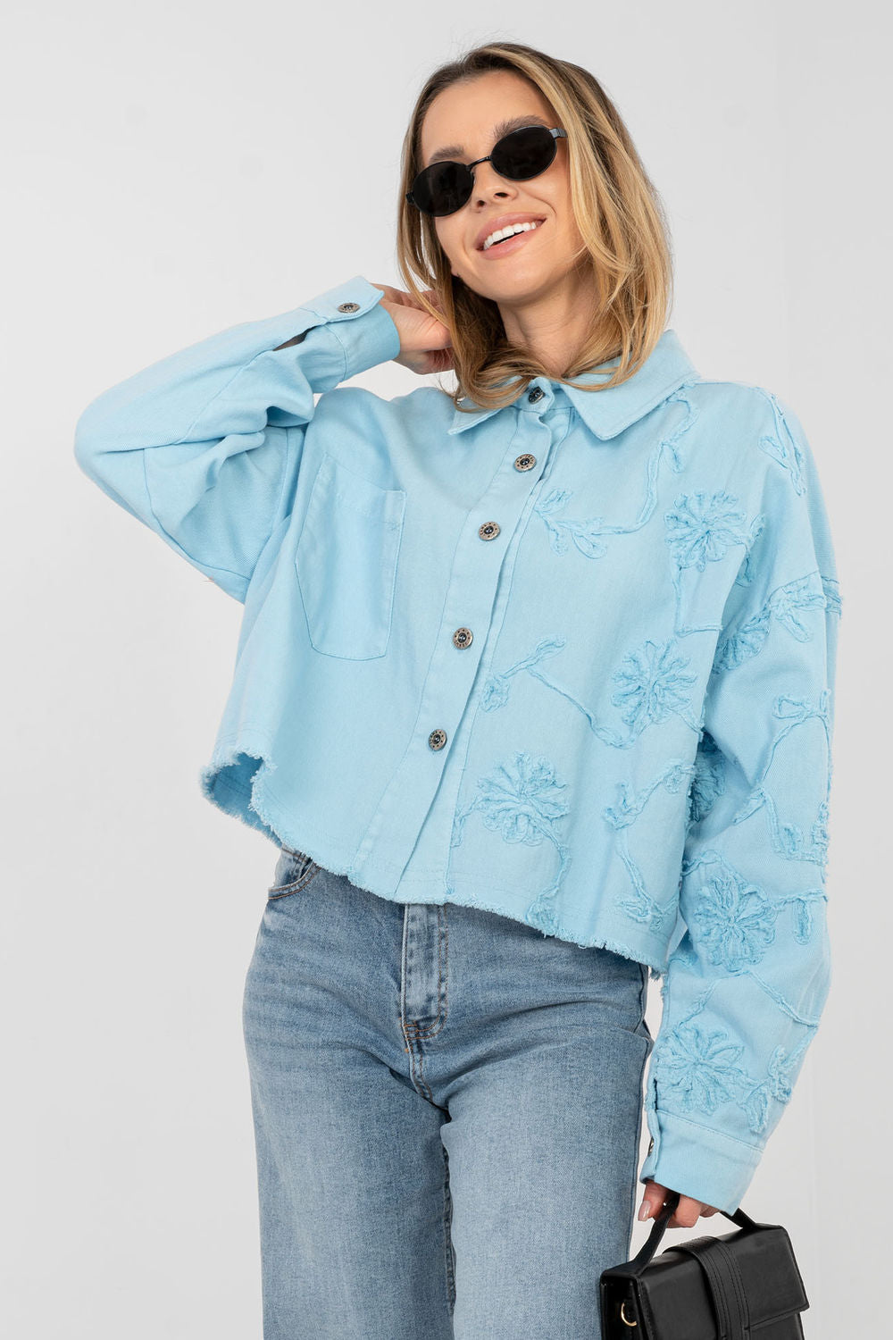 Rue Paris Light Blue Long Sleeve Cotton Denim Jacket