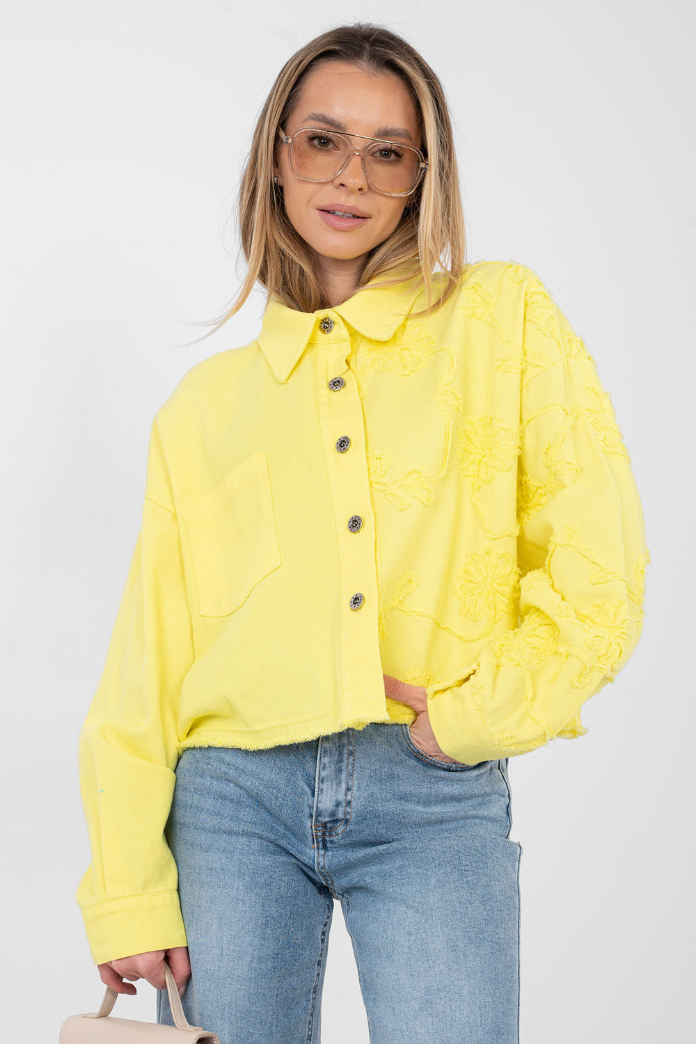 Rue Paris Yellow Long Sleeve Cotton Denim Jacket