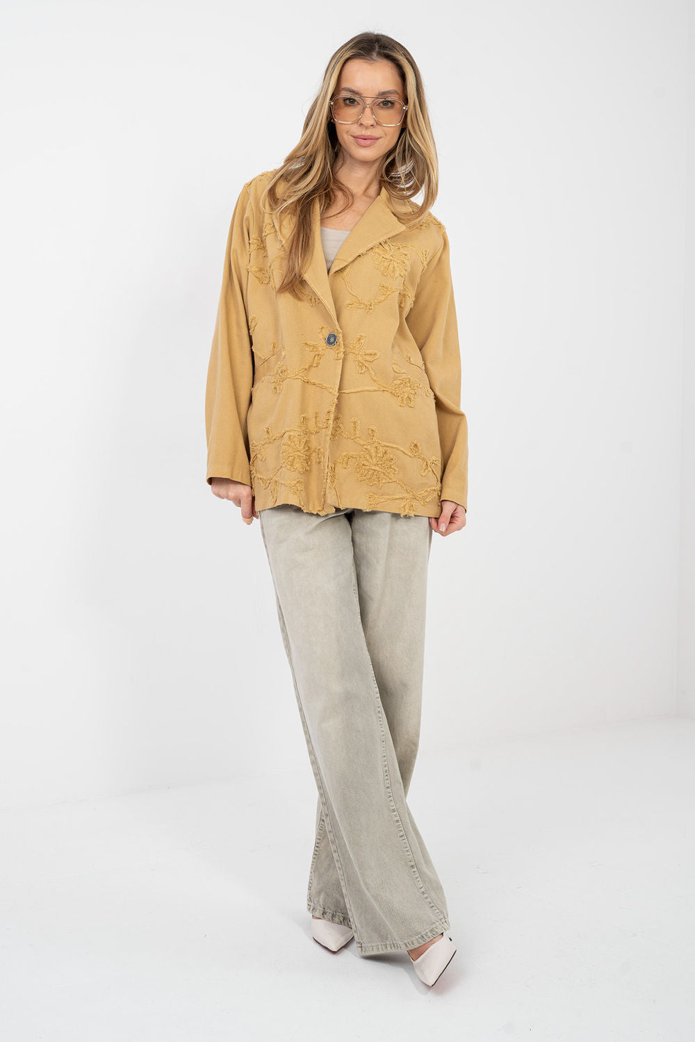 Rue Paris Camel Denim Long Sleeve Jacket