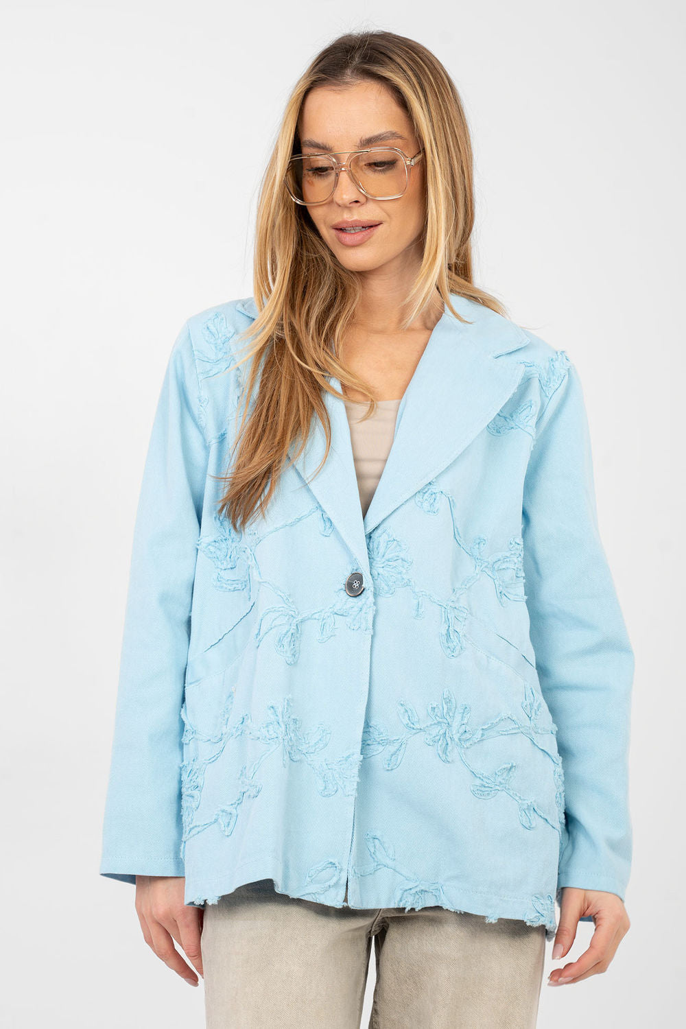 Rue Paris Light Blue Denim Long Sleeve Jacket