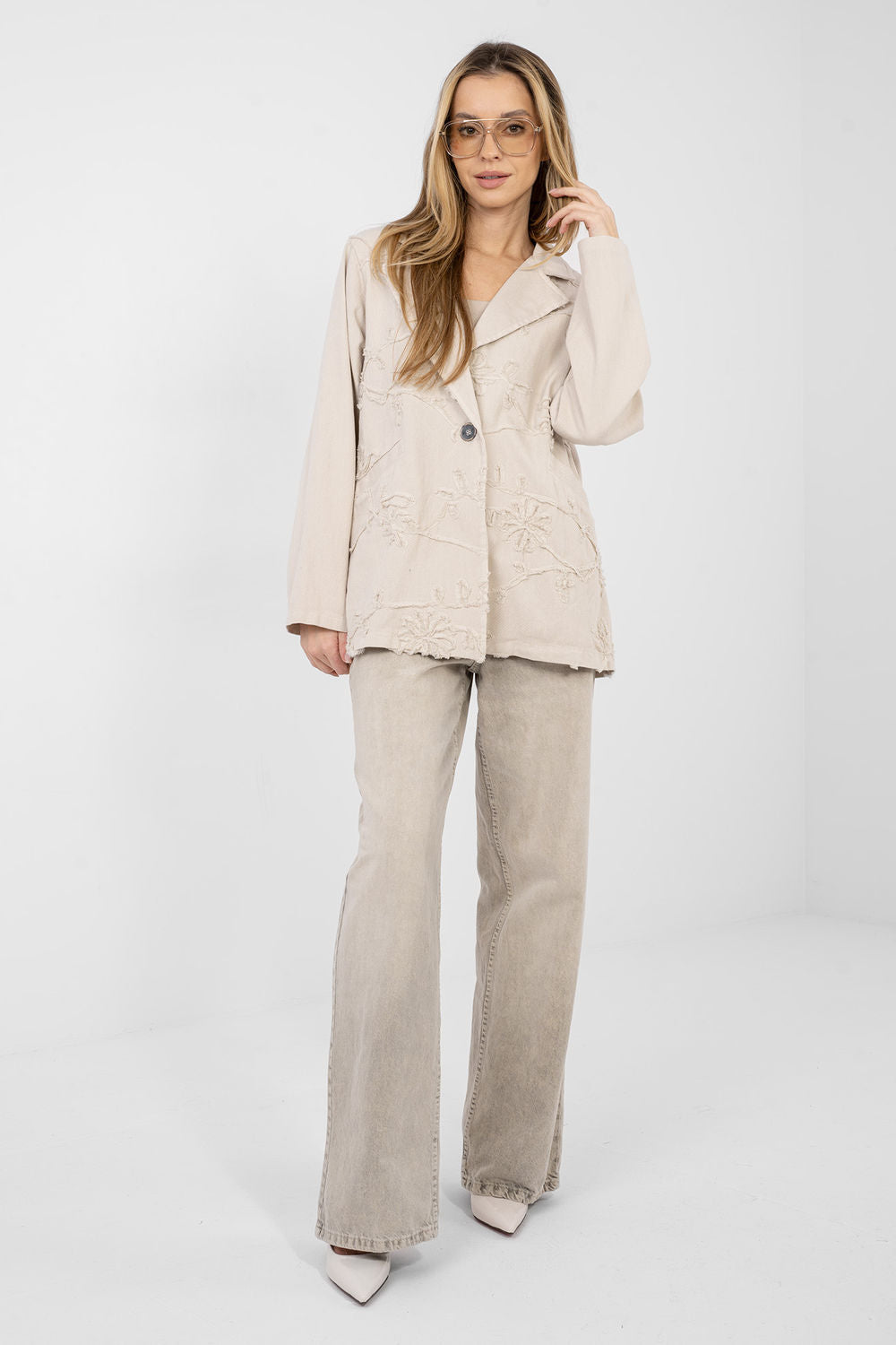 Rue Paris Beige Denim Long Sleeve Jacket - view 2