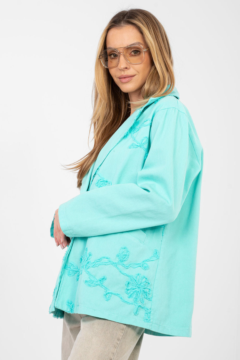 Rue Paris Turquoise Denim Long Sleeve Jacket - view 2