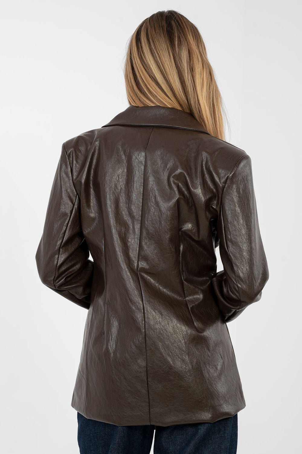 Rue Paris Dark Brown Faux Leather Pleated Jacket - view 3