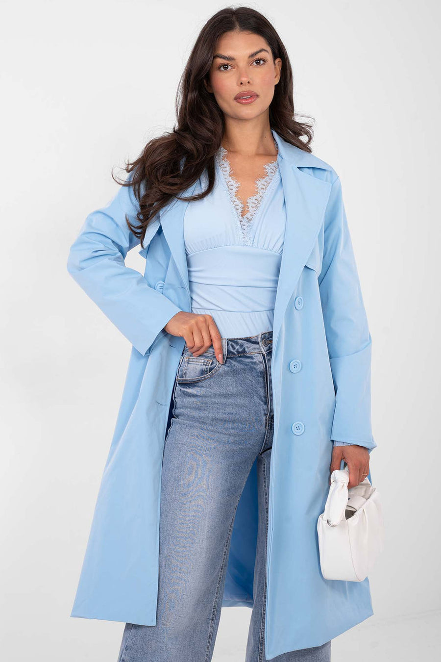 Rue Paris Light Blue Button Front Coat