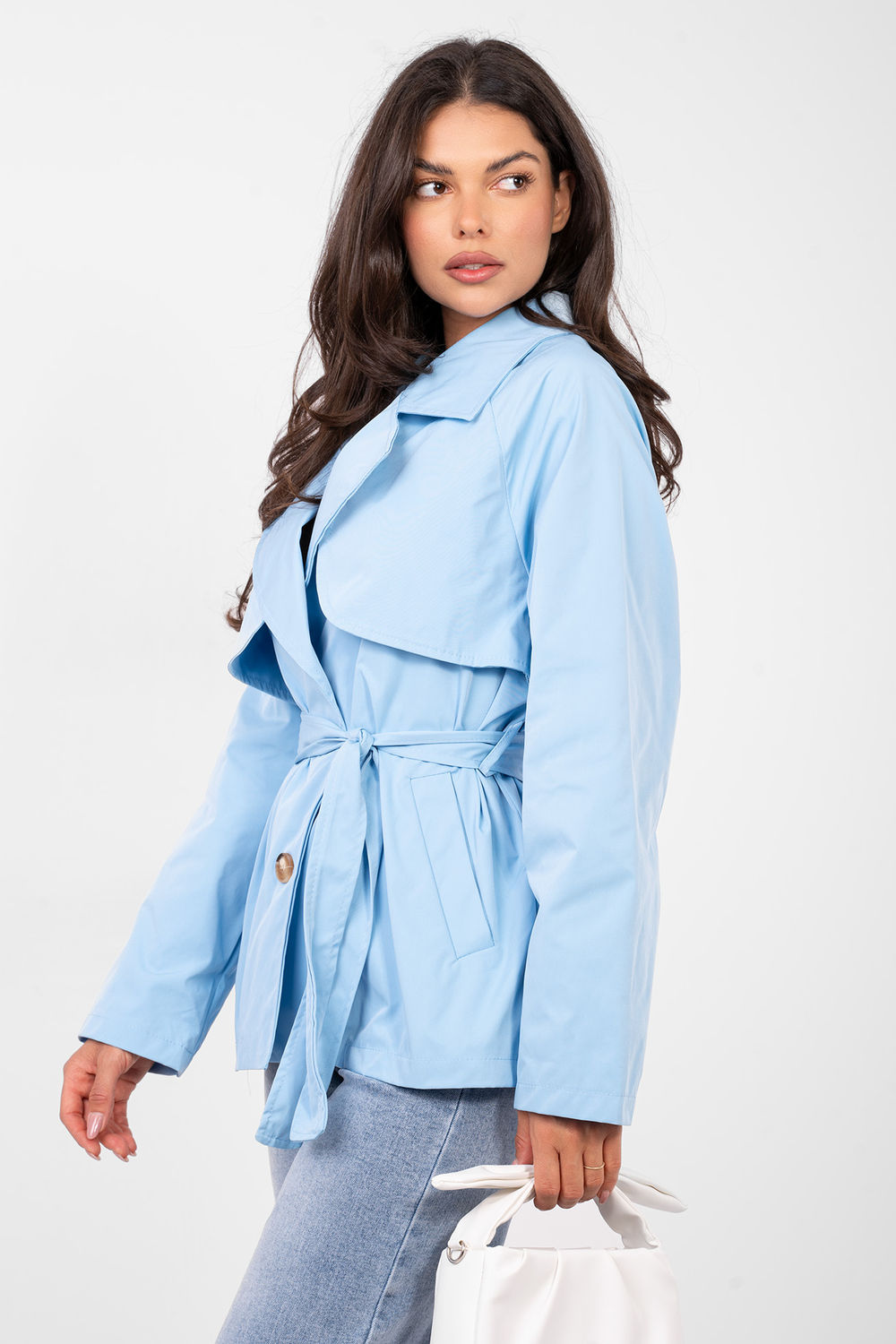 Rue Paris Light Blue Polyester Long Sleeve Coat - view 4