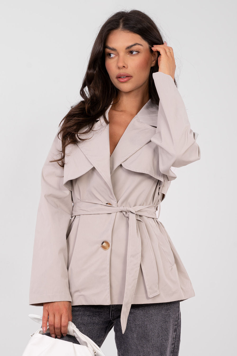 Rue Paris Beige Long Sleeve Coat
