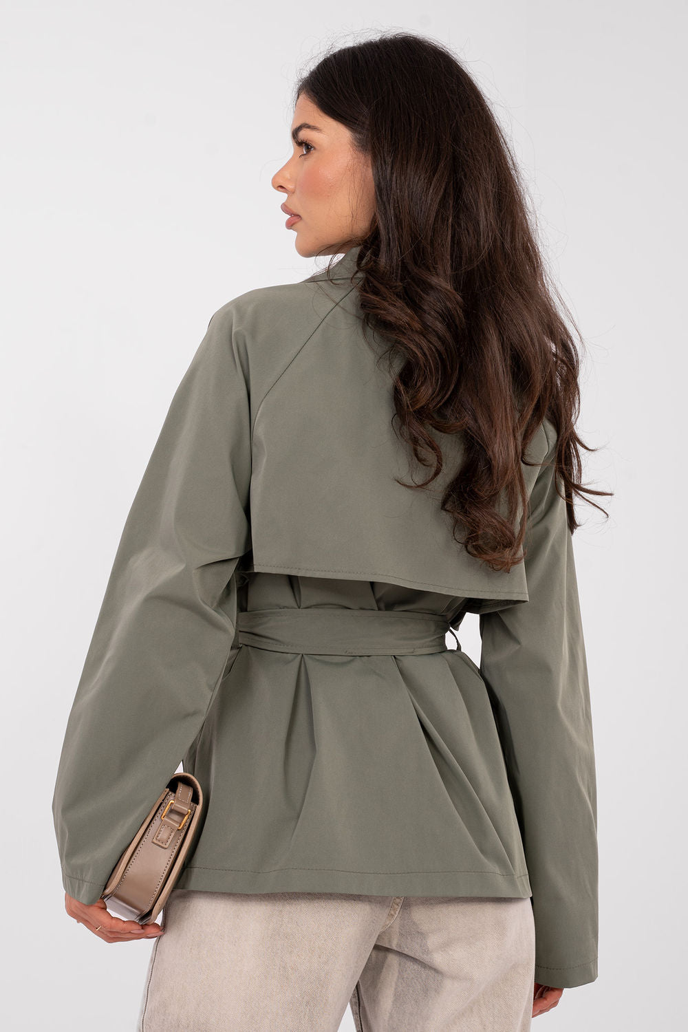 Rue Paris Khaki Long Sleeve Coat with Pockets - view 3