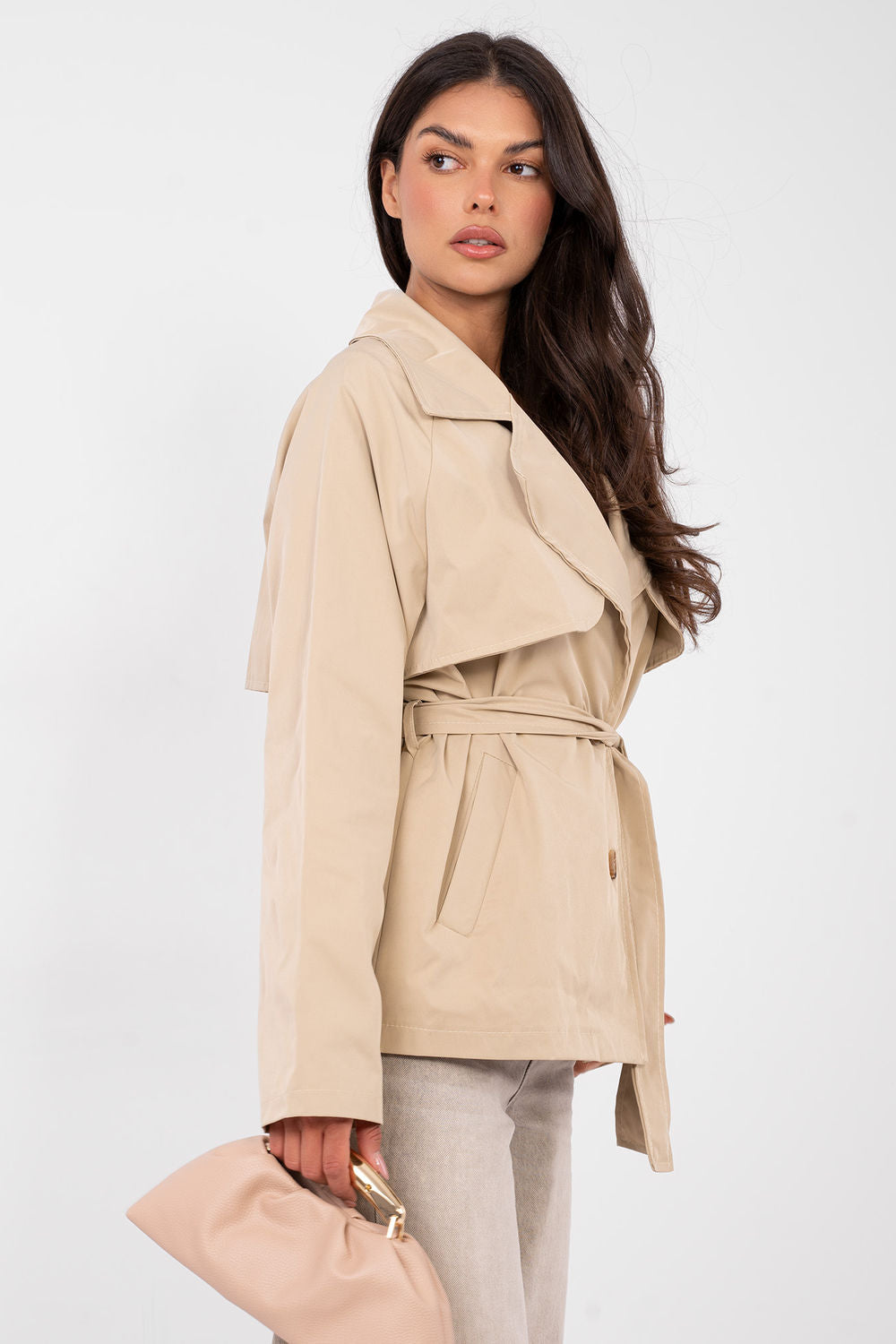 Rue Paris Camel Polyester Long Sleeve Coat - view 4