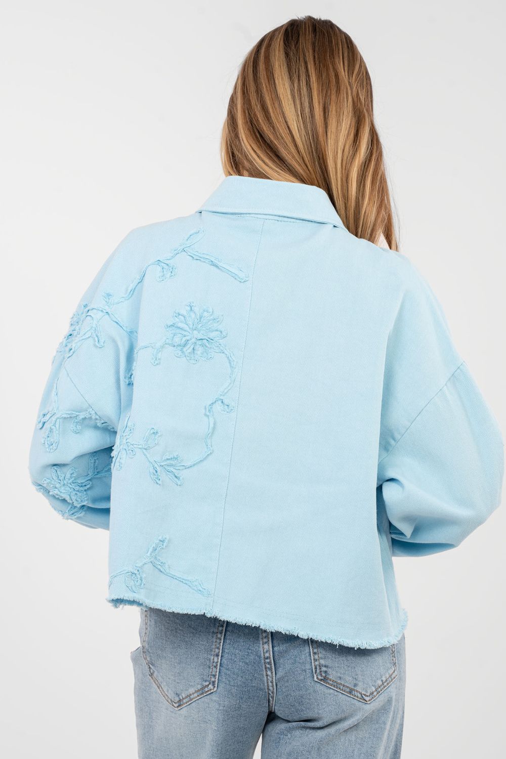 Rue Paris Light Blue Long Sleeve Cotton Denim Jacket - view 4