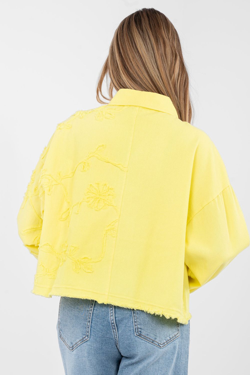 Rue Paris Yellow Long Sleeve Cotton Denim Jacket - view 4