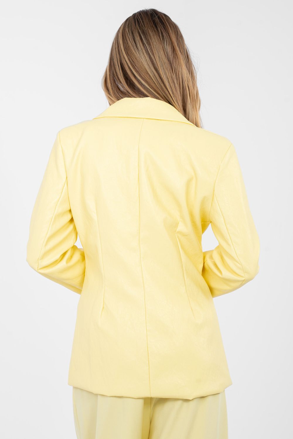 Rue Paris Light Yellow Faux Leather Pleated Jacket - view 4