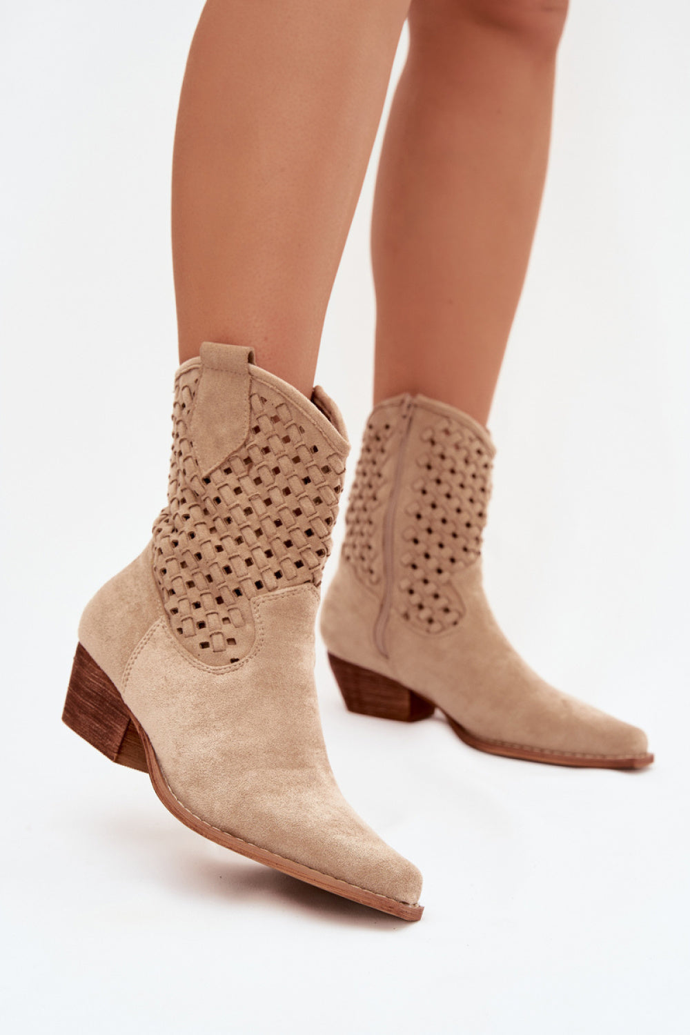 Step In Style Ferissa Beige Faux Suede Heeled Ankle Boots