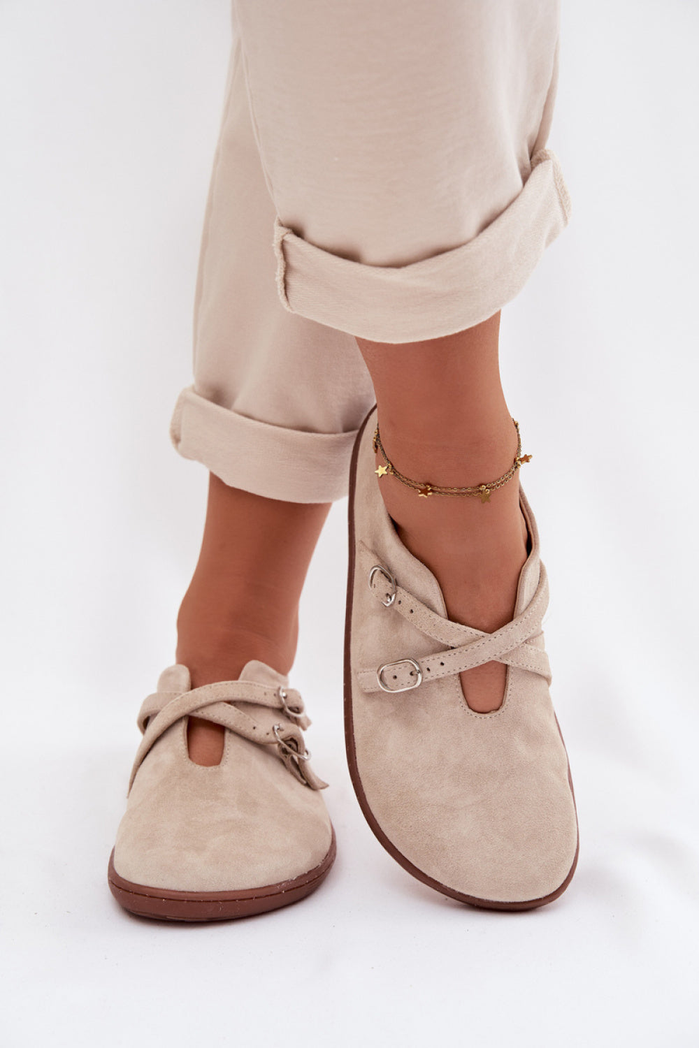 Step In Style Zazoo Light Beige Suede Flat Barefoot Shoes