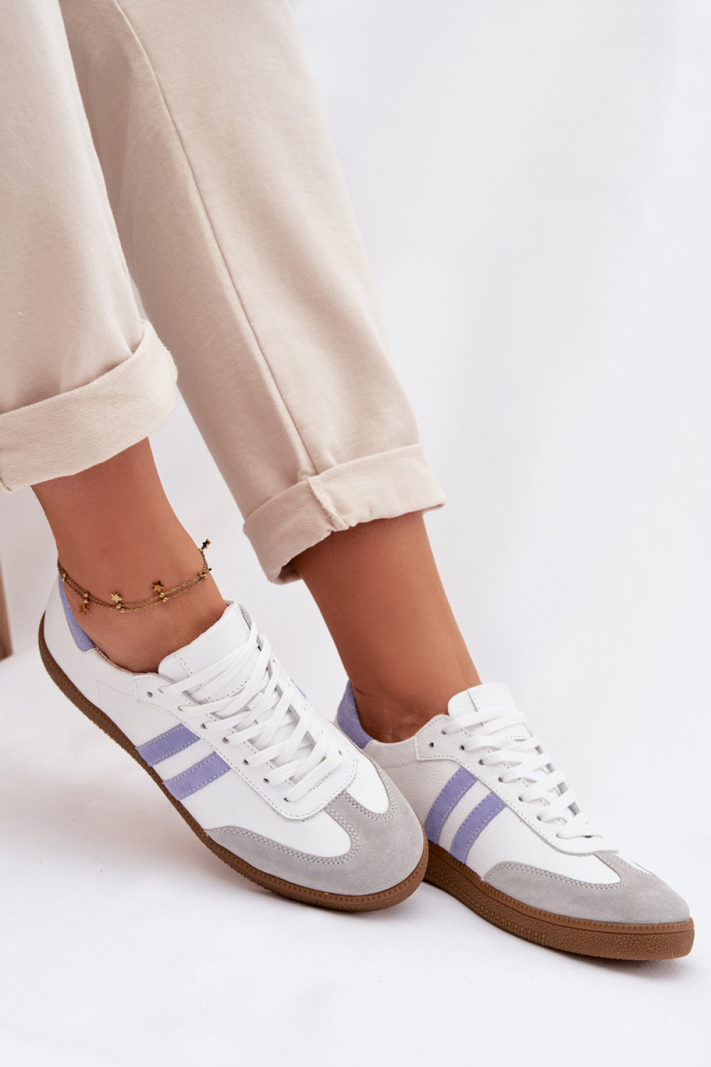 Step In Style Blue Leather Lace Up Trainers