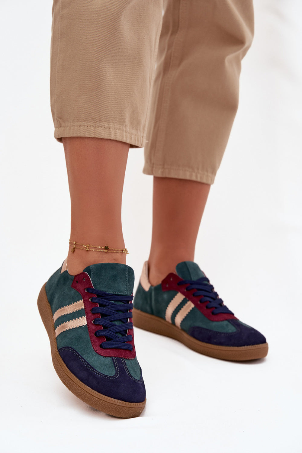 Step In Style Bottle Green Suede Lace Up Trainers