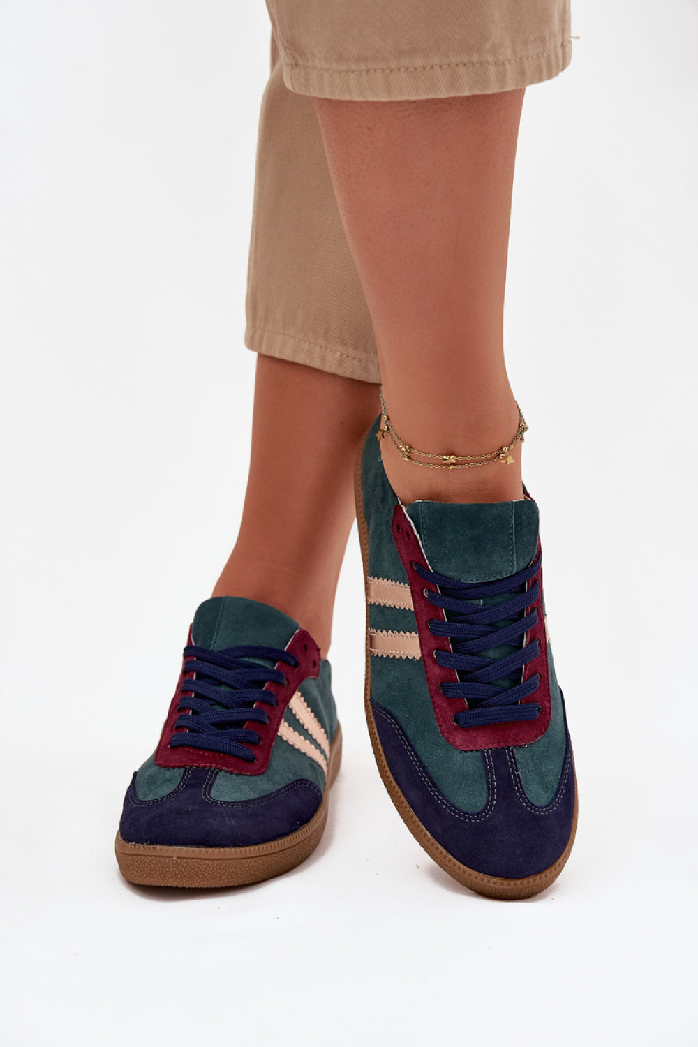 Step In Style Bottle Green Suede Lace Up Trainers - view 3