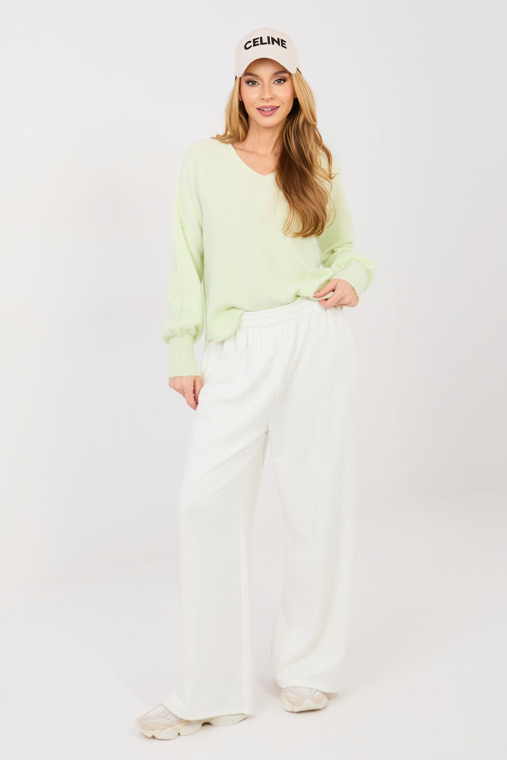 Italy Moda Light Green V-Neck Puff Sleeve Jumper - view 2