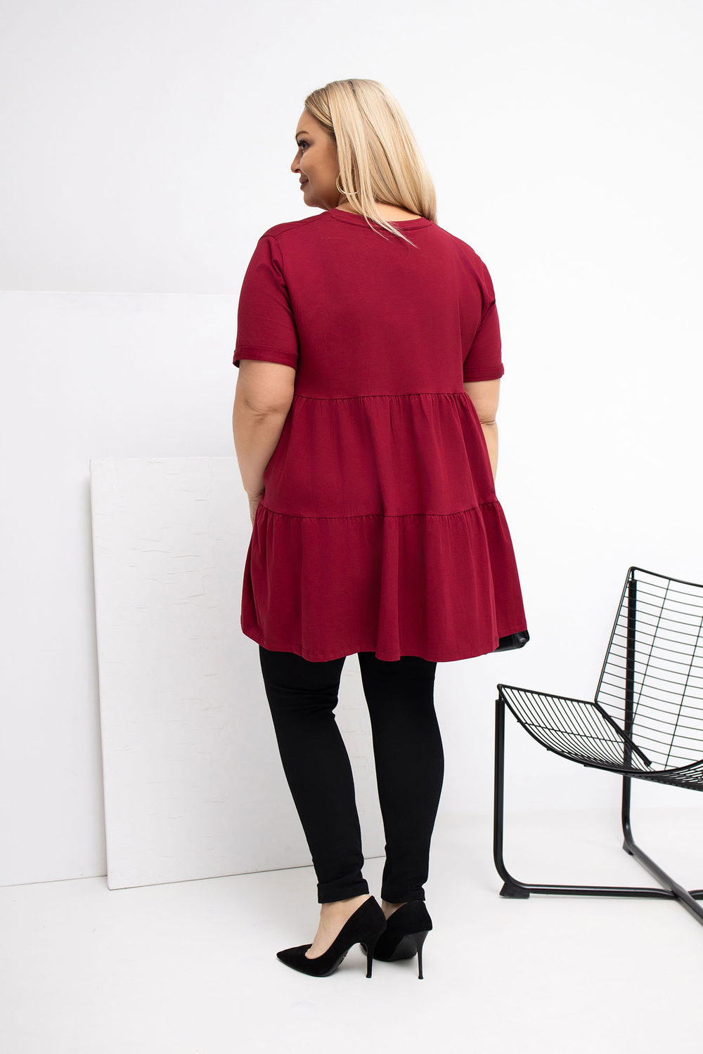 Relevance Burgundy Short Sleeve Cotton Plus Size Blouse - view 3