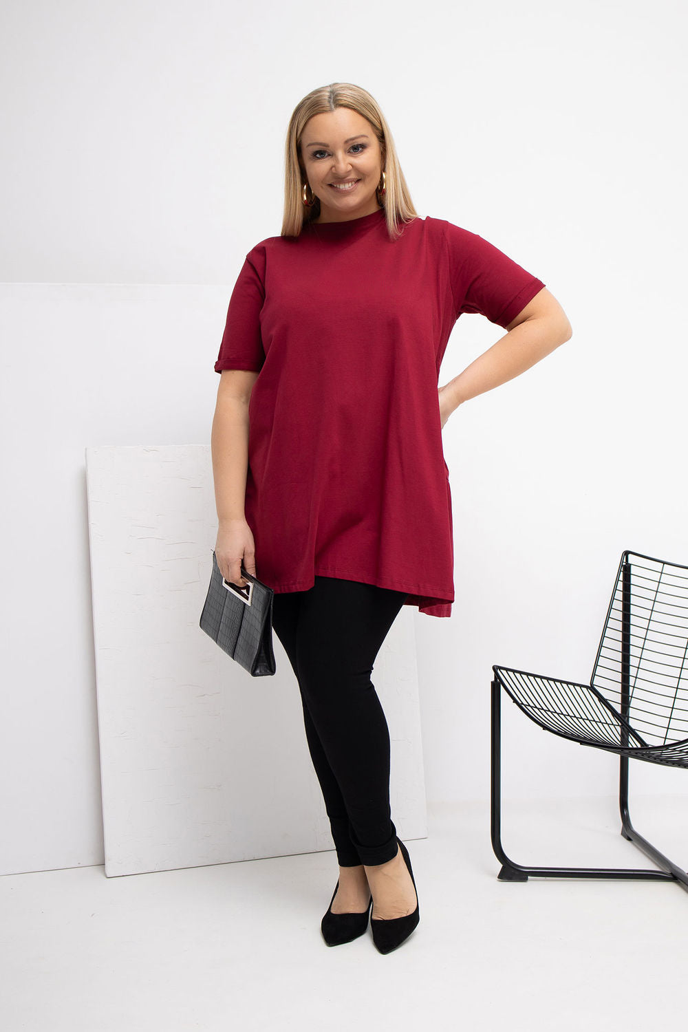 Relevance Burgundy Short Sleeve Cotton Plus Size Blouse - view 4