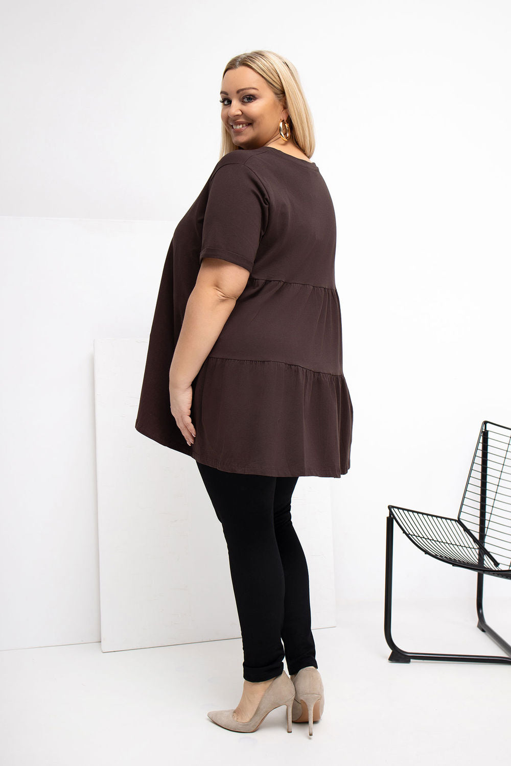 Relevance Dark Brown Short Sleeve Cotton Plus Size Blouse - view 3