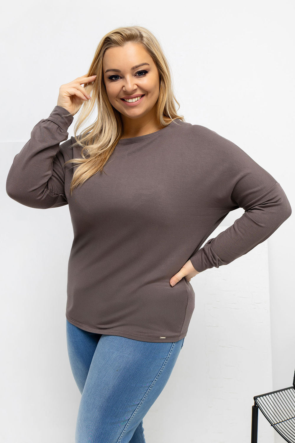 Relevance Brown Long Sleeve Plus Size Blouse