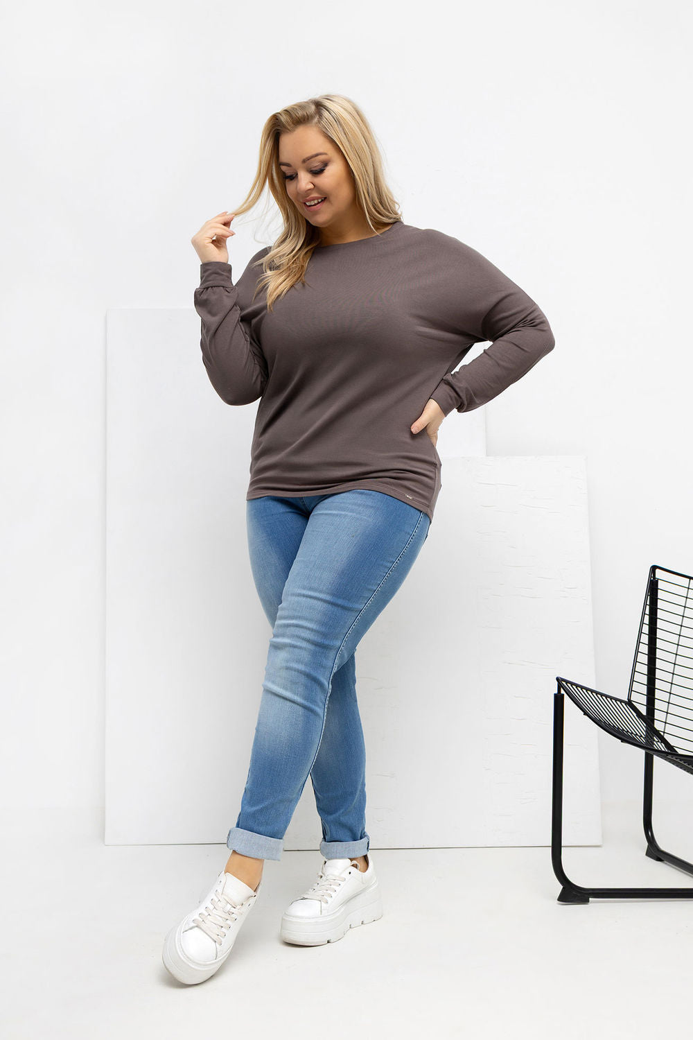 Relevance Brown Long Sleeve Plus Size Blouse - view 2