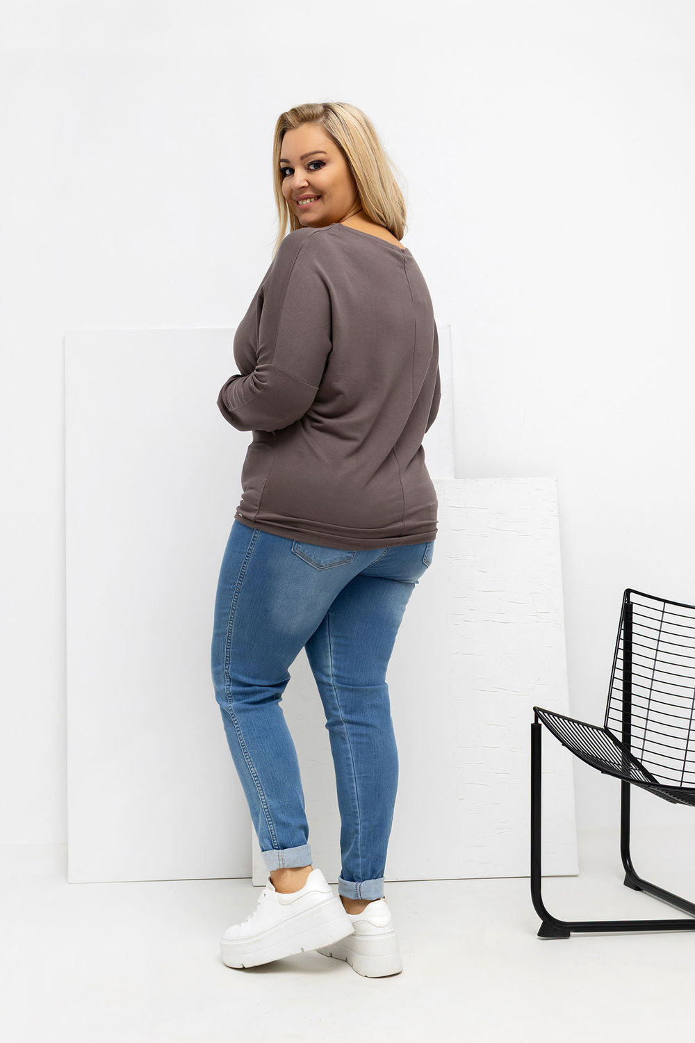 Relevance Brown Long Sleeve Plus Size Blouse - view 3