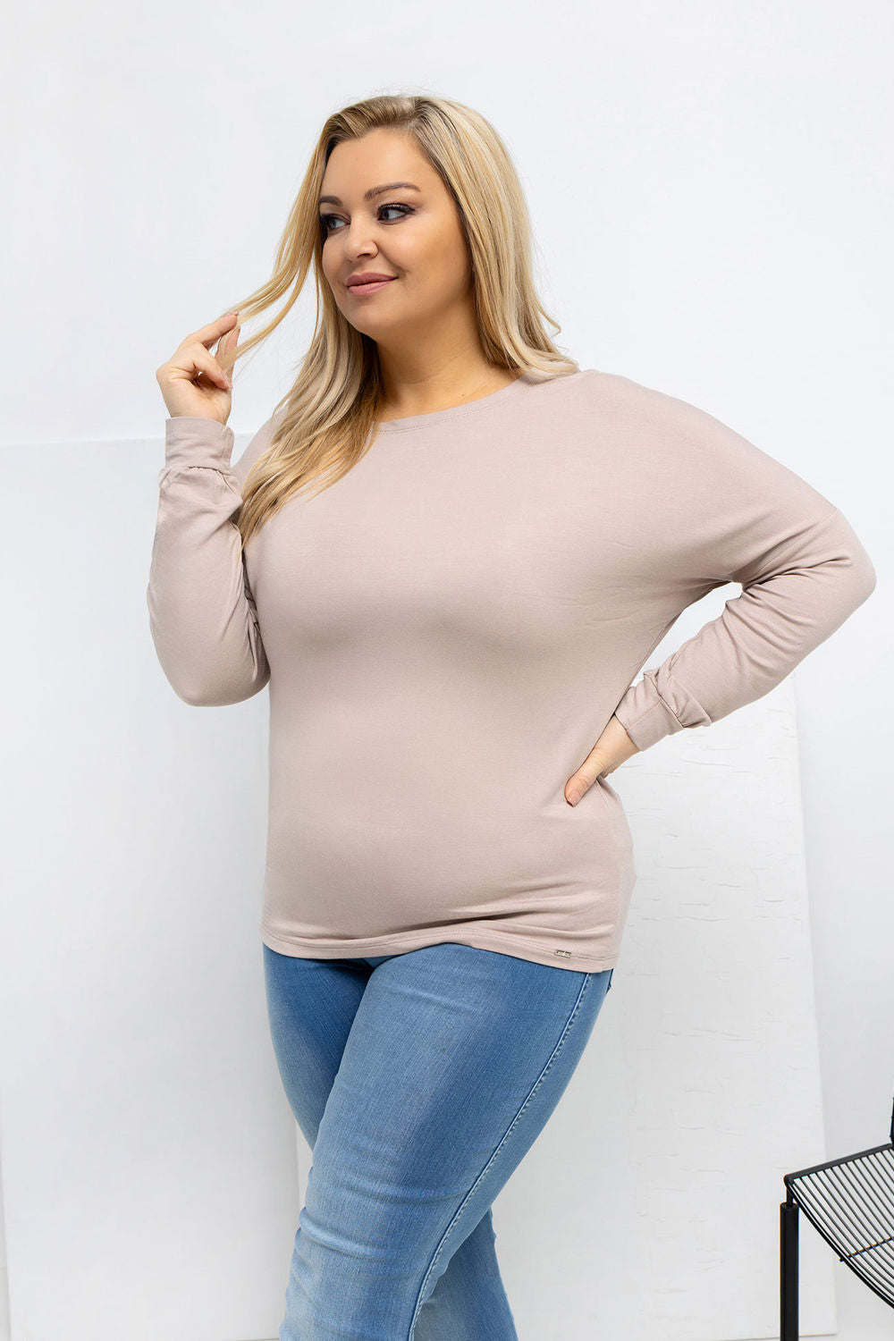 Relevance Beige Long Sleeve Plus Size Blouse