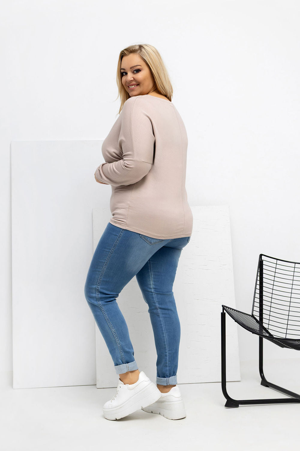 Relevance Beige Long Sleeve Plus Size Blouse - view 3