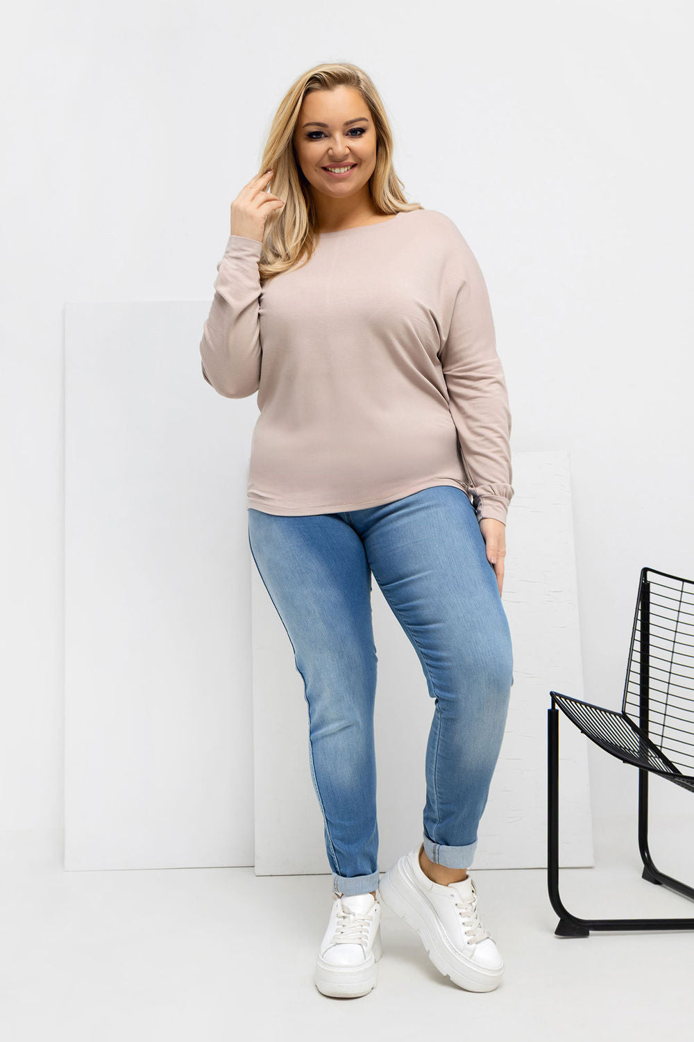 Relevance Beige Long Sleeve Plus Size Blouse - view 4