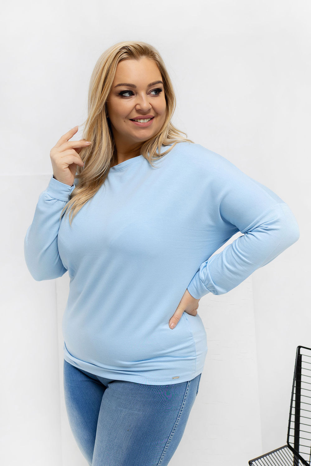 Relevance Light Blue Long Sleeve Plus Size Blouse