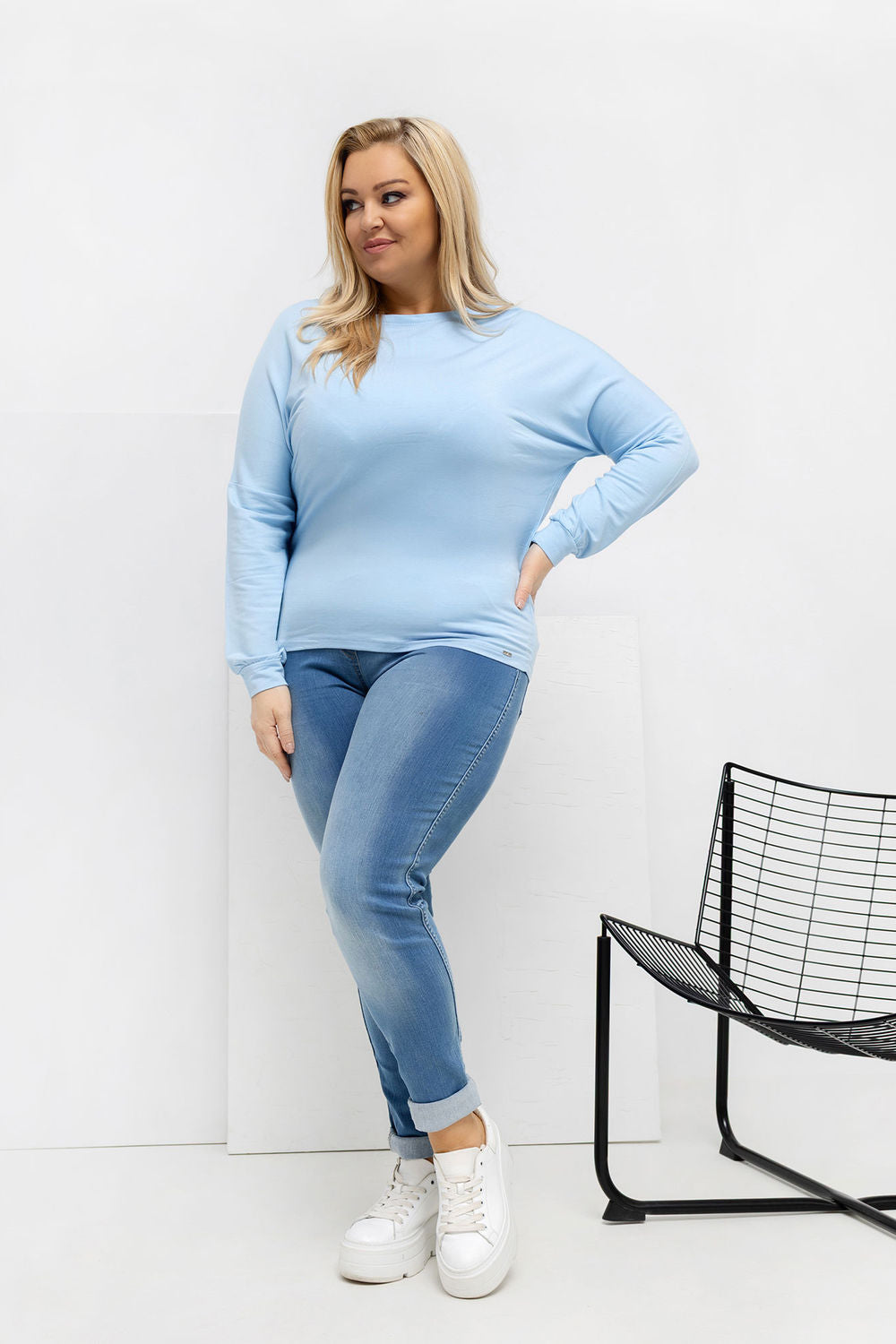 Relevance Light Blue Long Sleeve Plus Size Blouse - view 2