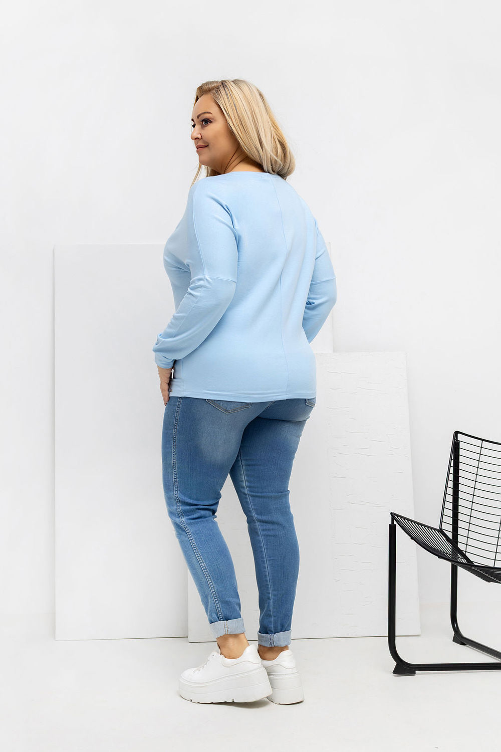 Relevance Light Blue Long Sleeve Plus Size Blouse - view 3