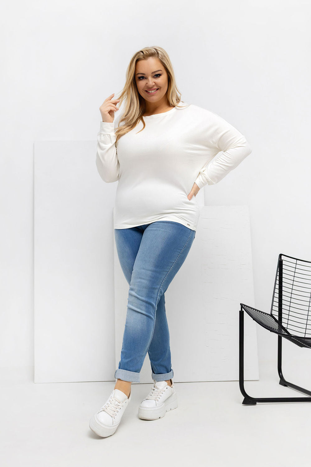 Relevance Ecru Long Sleeve Plus Size Blouse - view 2