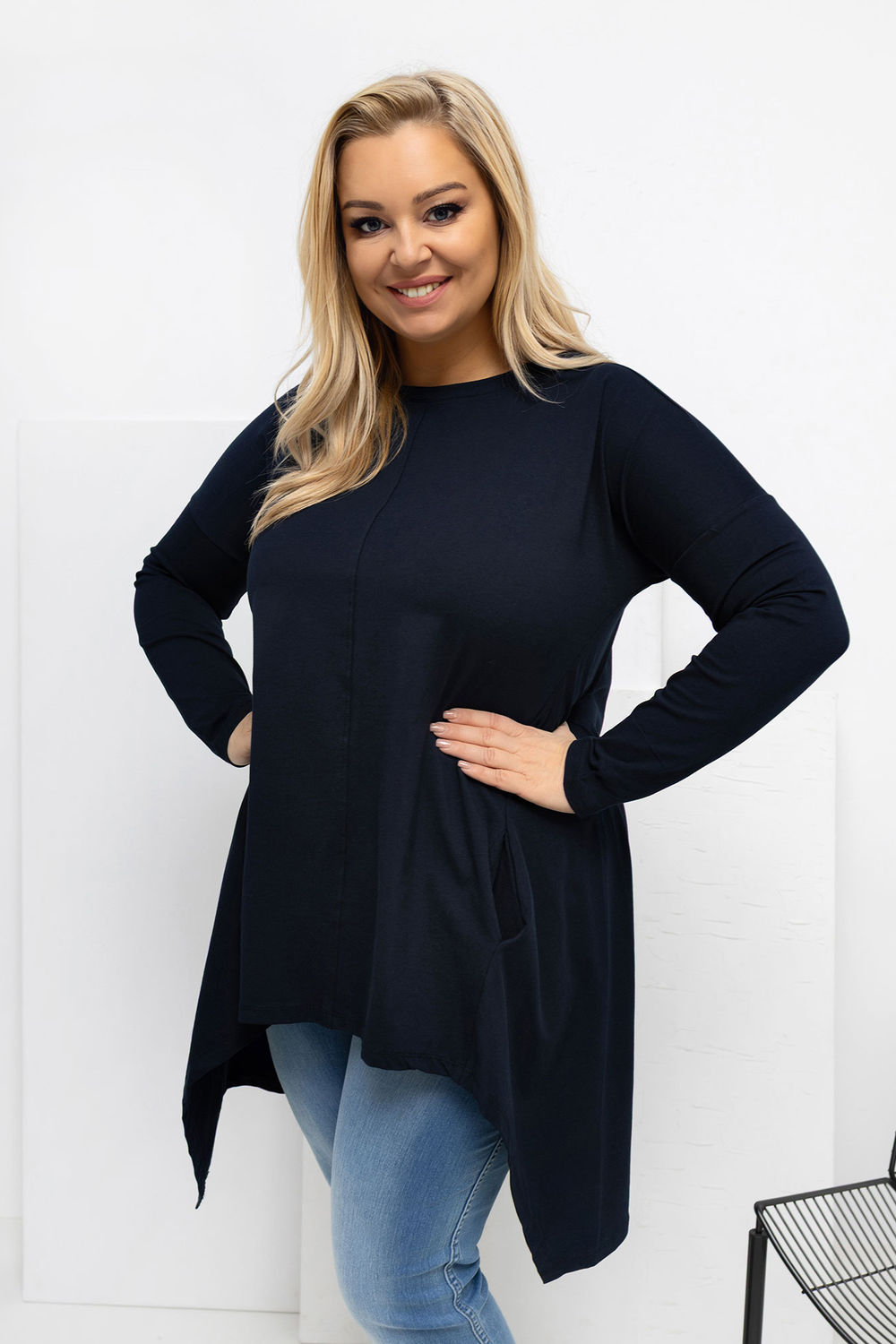 Relevance Navy Long Sleeve Cotton Plus Size Blouse