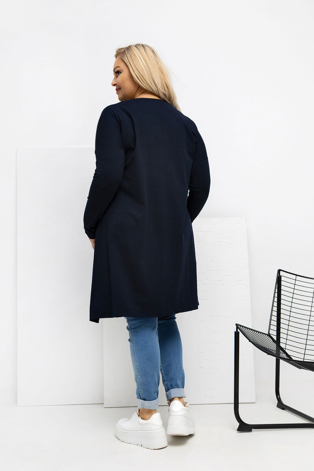 Relevance Navy Long Sleeve Cotton Plus Size Blouse - view 3